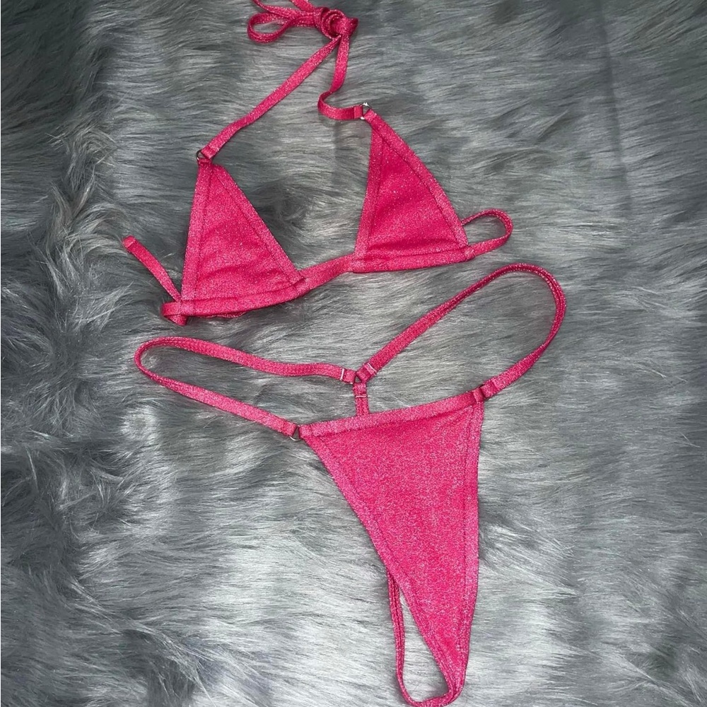 Pink Glittery G-String Micro-Kini Set
